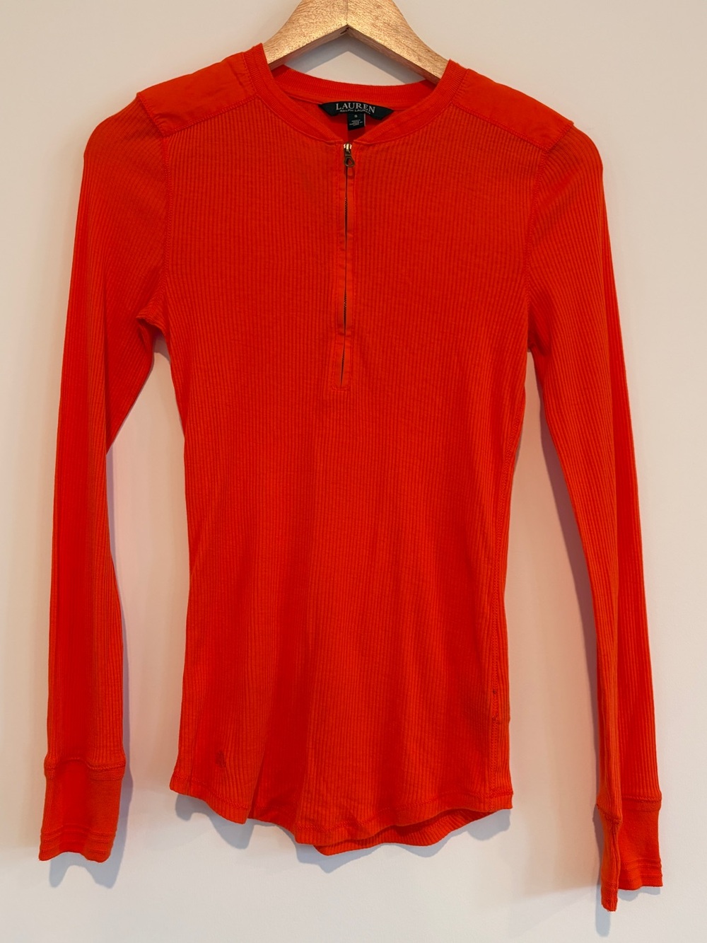 Lauren Ralph Lauren Ribbed Half Zip Pullover Top Red Orange S